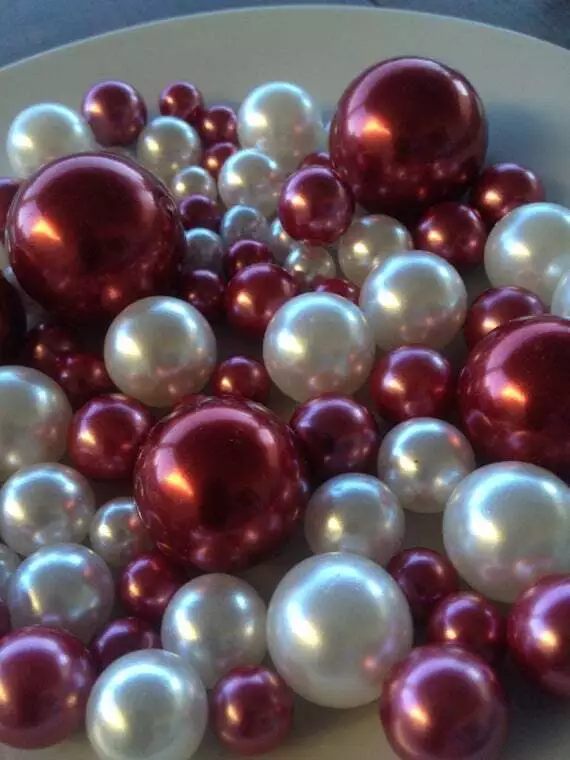 Floating Burgundy And White Pearls Decor 80pcs No Hole Pearls