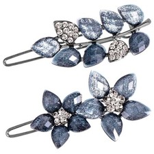 2Pcs 2inch Vintage Rhinestone Hair Clips Ink-Blue Sparkly Crystal Clips Flowe...