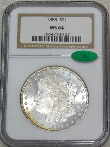 1885 P Morgan Silver Dollar NGC MS64 CAC Blast White Brilliant Luster PQ #E623B