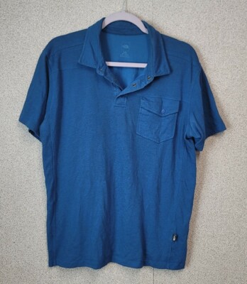 The North Face T Shirt Mens Large Polo Blue Work Casual Short Sleeve 0466 