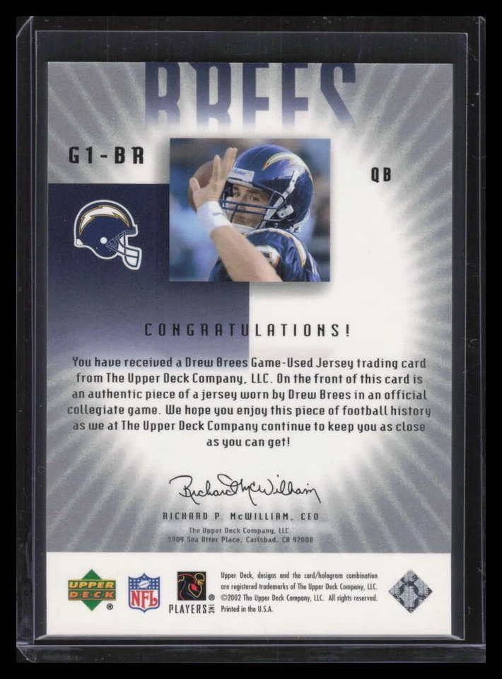2002 UD Graded Jerseys g1br Drew Brees Jersey 103/200 - Image 2 of 2
