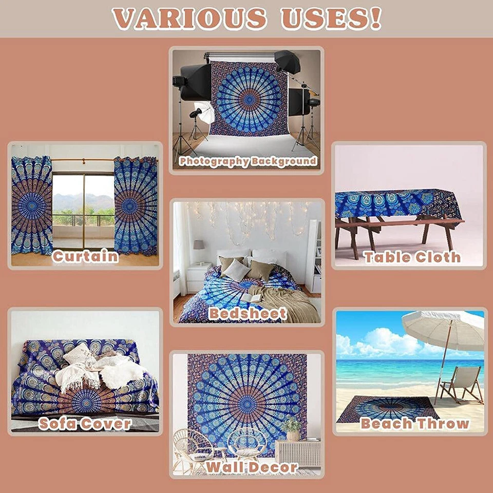 Wandteppich Wandbehang Tischdecke Indien Mandala Strandtuch Wandtuch Wand Dekor - Bild 3 von 4