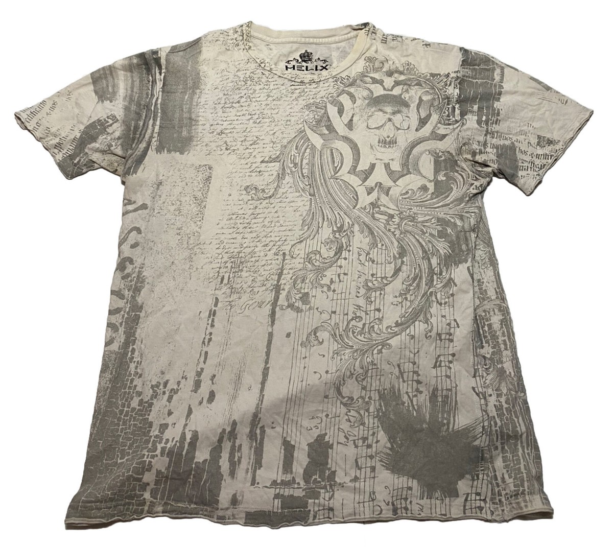Helix Men's Large Shirt Gray Graphic Short Sleeve Tee Aop
