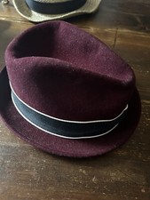 Vintage New York Hat Co. Wine Red/ 100 Wool Mens Fedora Hat Feather Size M USA