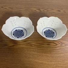 Translucent Rice Bowl Lotus White With Blue Design Inside Bowl  Made In Japan