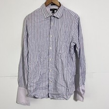 Banana Republic Mens Dress Shirt Size L 16-16.5 Purple Striped Fitted Italy EUC