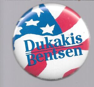 Presidential Michael Dukakis Pin Back Campaign Button Mike Bentsen President