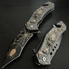 8.5” Black Spider Tactical Spring Assisted Open Blade Folding Pocket Knife