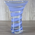 Vintage Murano Blue & White Opalescent Optic Swirl Art Glass Vase - 9.5" Tall