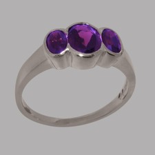 Solid 925 Sterling Silver Natural Amethyst Womens Trilogy Ring - Sizes 4 to 12