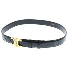 CELINE Triomphe Belt Black Leather Gold Hardware Near Mint
