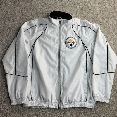 Y2K Pittsburgh Steelers Jacket Mens Large White Black NFL Football Windbreaker