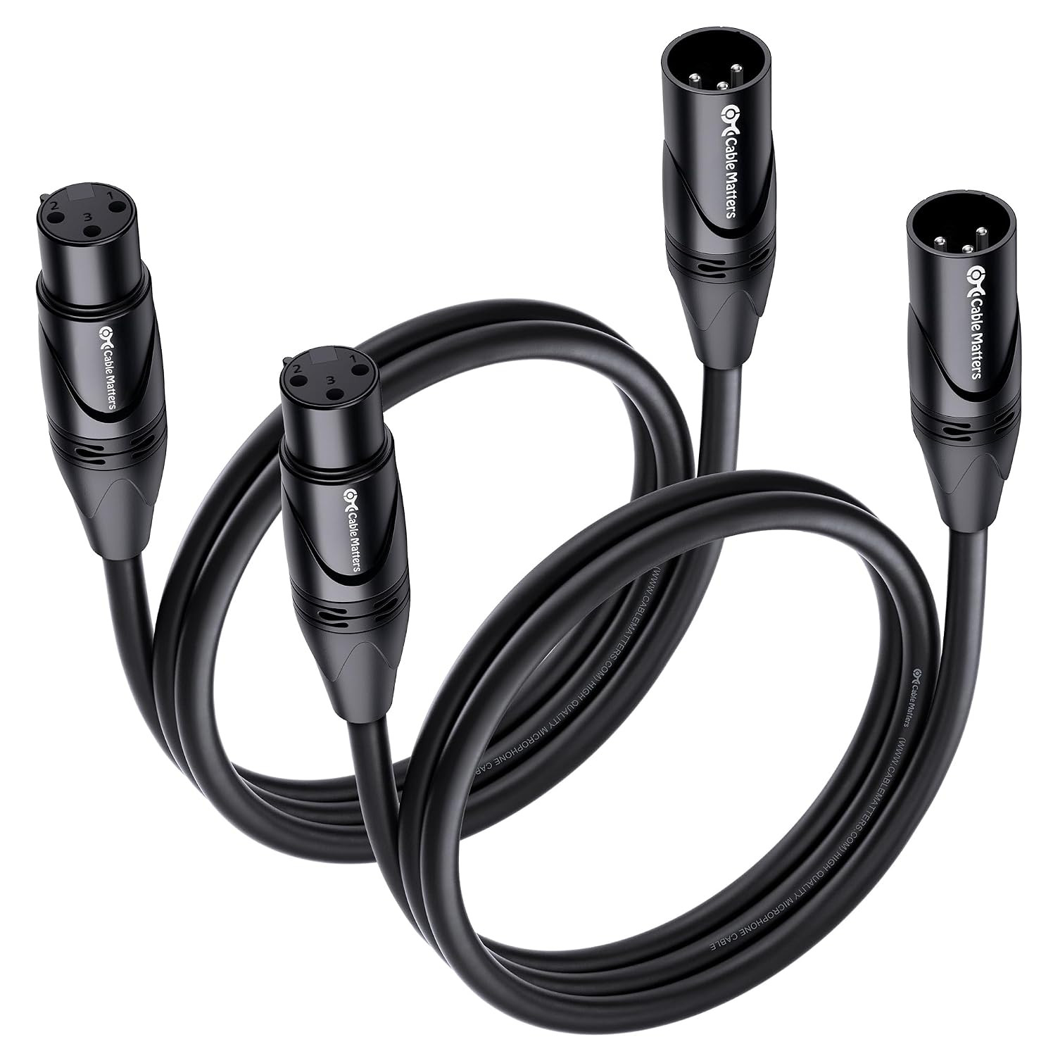 2 Pack Premium XLR Cable - 3Ft, Male to Female Microphone 3 Feet, Black