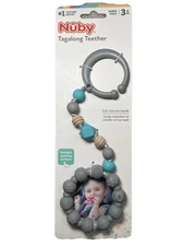 Nuby Tagalong Silicone Teether Clip for Stroller or Car Seat Gray BPA-Free 3m+