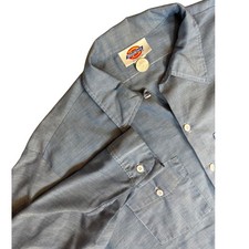 Vintage Dickies Work Shirt Mens 17-17.5 Blue Long Sleeve Made in USA RN20697
