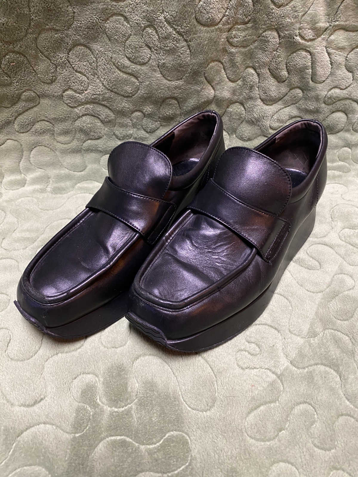 Stephane Kelian VTG leather platform loafers shoes, square-toes, UK Sz 6, 25cm