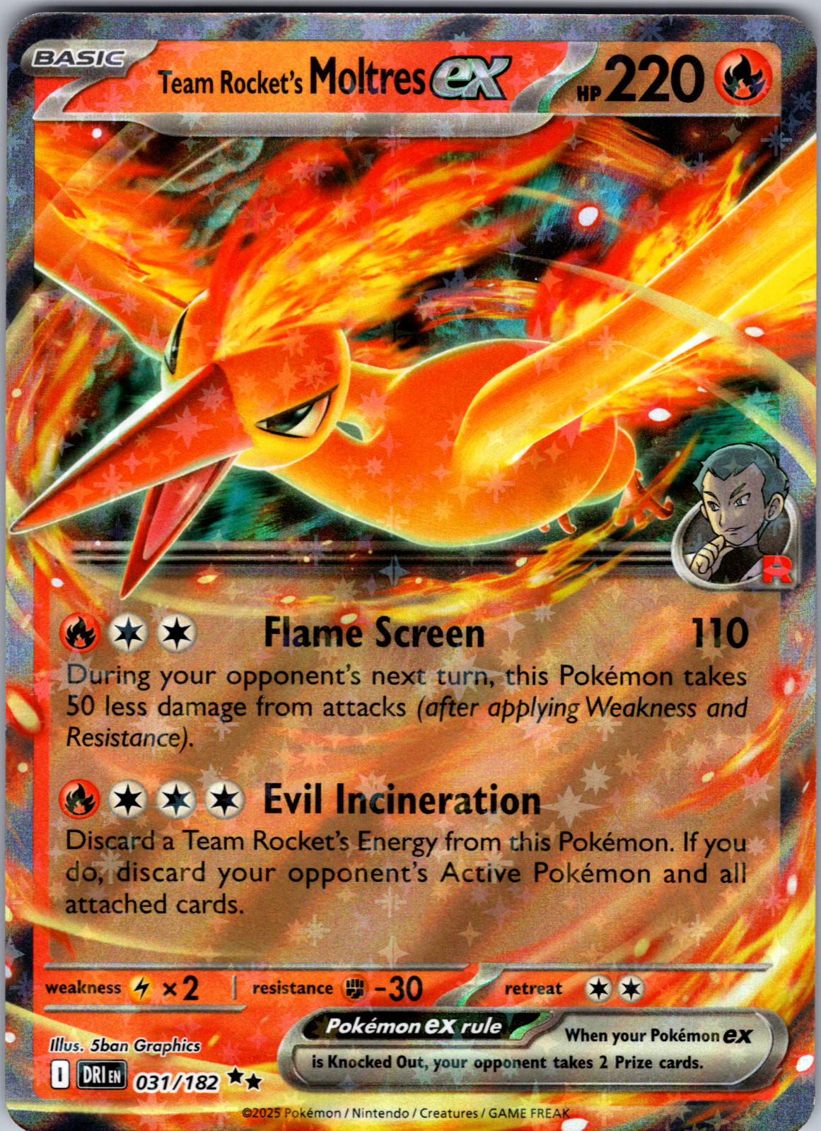 Team Rocket’s Moltres ex 031/182 SV10: Destined Rivals Double Rare - NM
