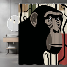 Monkey Face Graphic Shower Curtain Black Tan Red