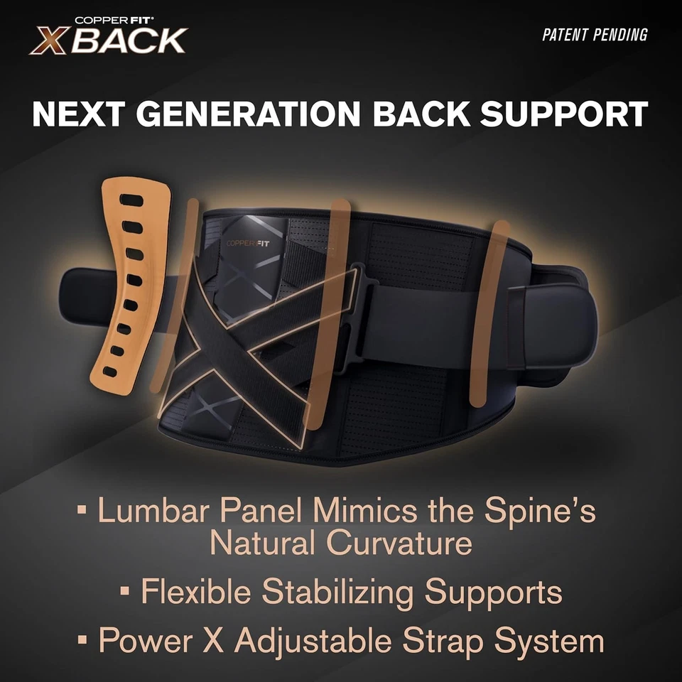 Copper Fit X-Back Brace for Lower Back Pain, Lumbar Support, Herniated Disc, Sci - Image 2 of 2