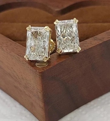 2Ct Radiant Cut Lab Created Diamond Stud Earrings 14K Yellow Gold Plated Womens