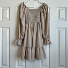 SHEIN Beige Puffy Long Sleeve Square Neck Mini Dress