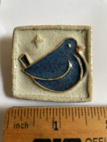 Vintage CUB Pottery Denmark Ceramic Bird Brooch Pin Mid Century Signed