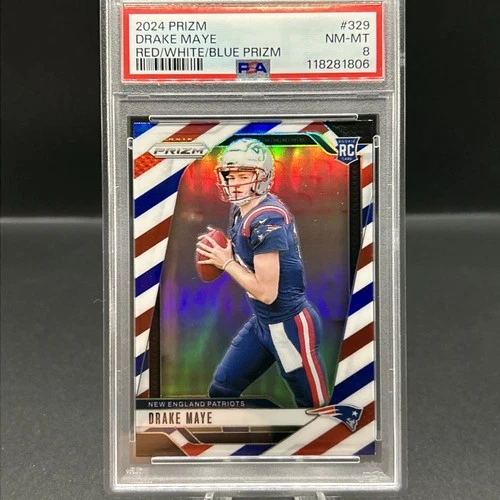 2024 Panini Prizm Rookies Drake Maye #329 Red White & Blue Prizm (RC) PSA 8