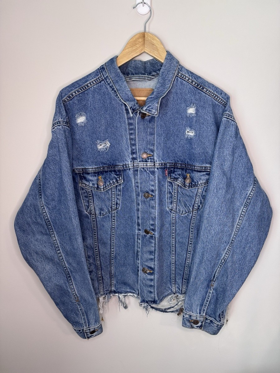 VTG 90s Levi's Blue Denim Jacket Type III Distressed Sz XL USA
