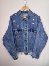 VTG 90s Levi’s Blue Denim Jacket Type III Distressed Sz XL USA Made Trucker