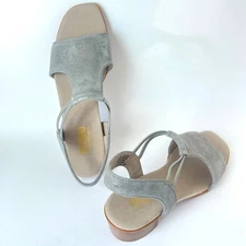 Munro Women Gunmetal Metallic Sandals Leather Slingback Block Heels Size 8.5