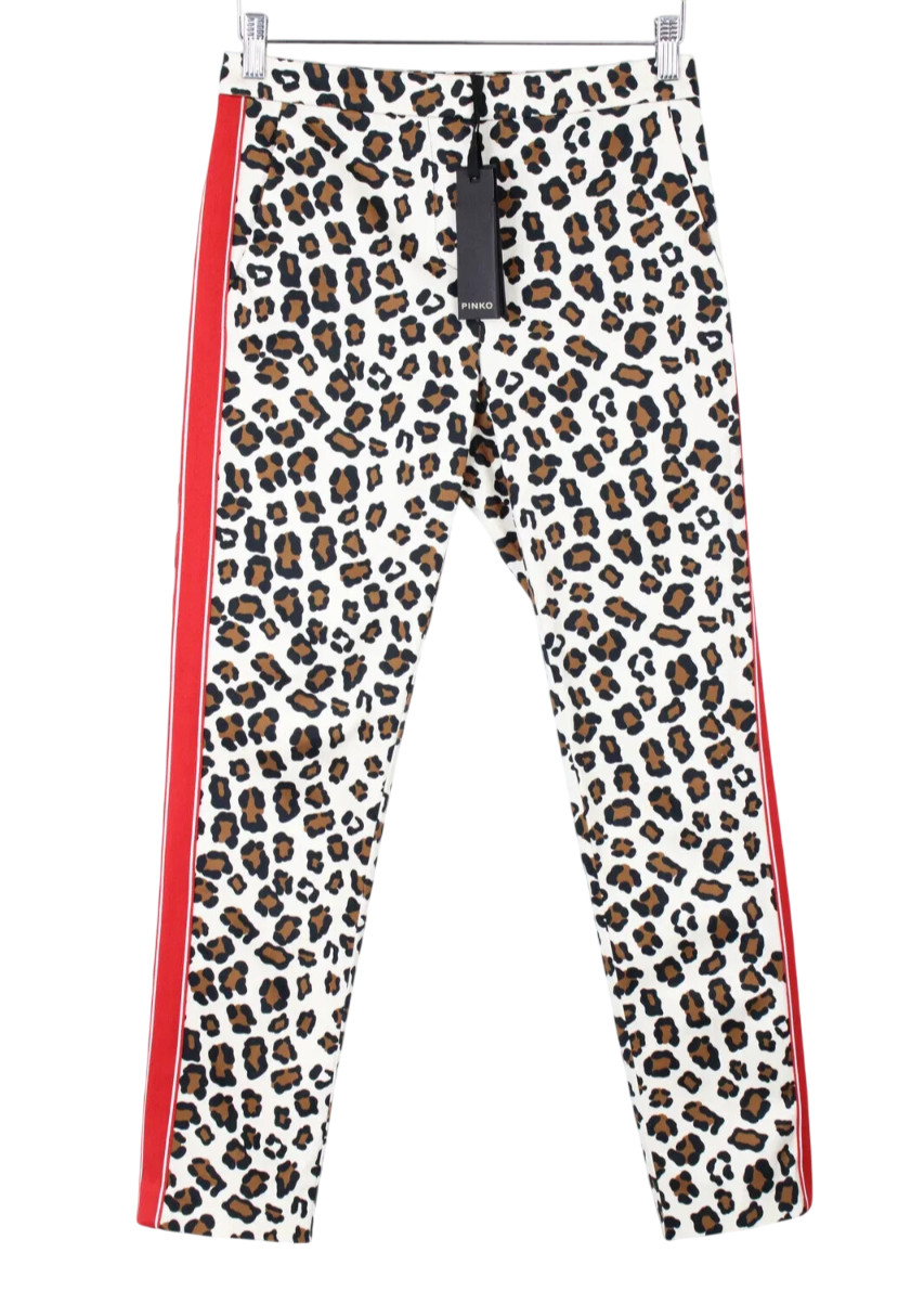 Pinko Trail Pantalones Mujer GB 6 Chino Estampado Leopardo Elástico Cremallera