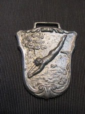 Vtg 1920s Diving Girl WATCH FOB ***   --  Diver  VINTAGE Zinc