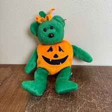 TY Beanie Baby 2013 Tricky Green teddy bear in pumpkin stuffed animal