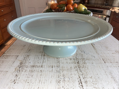 SA Destinos  Beaded Edge Blue Pedestal Cake Stand Plate NEW