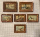 VTG Set 6 Miniature Oil Paintings Landscape Gallery Cottage