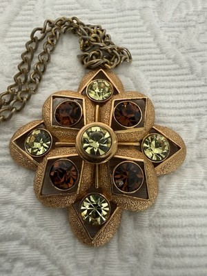Vintage SARAH COVENTRY Maltese Cross Star Rhinestone Pendant  CHAIN NECKLACE