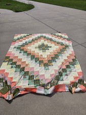 vintage-style floral plaid striped green orange yello 9'x7' Unfinished Quilt top