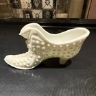 Fenton White Milk Glass Hobnail Shoe Figurine Decorative Glossy Finish