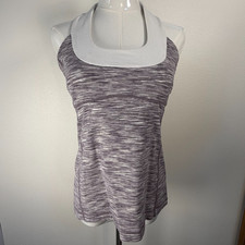Lululemon Tank Top Women 10 Scoop Neck Built In Bra Gray White