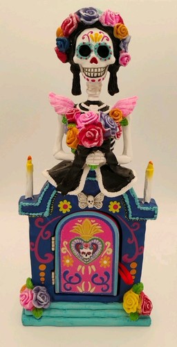 Dia De Los Muertos, Day Of The Dead 10" Resin Skeleton Senorita Photo Cabinet
