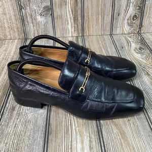 Mocassins Gucci homme GG vintage noir or bout carré cuir taille 8 made in Italy