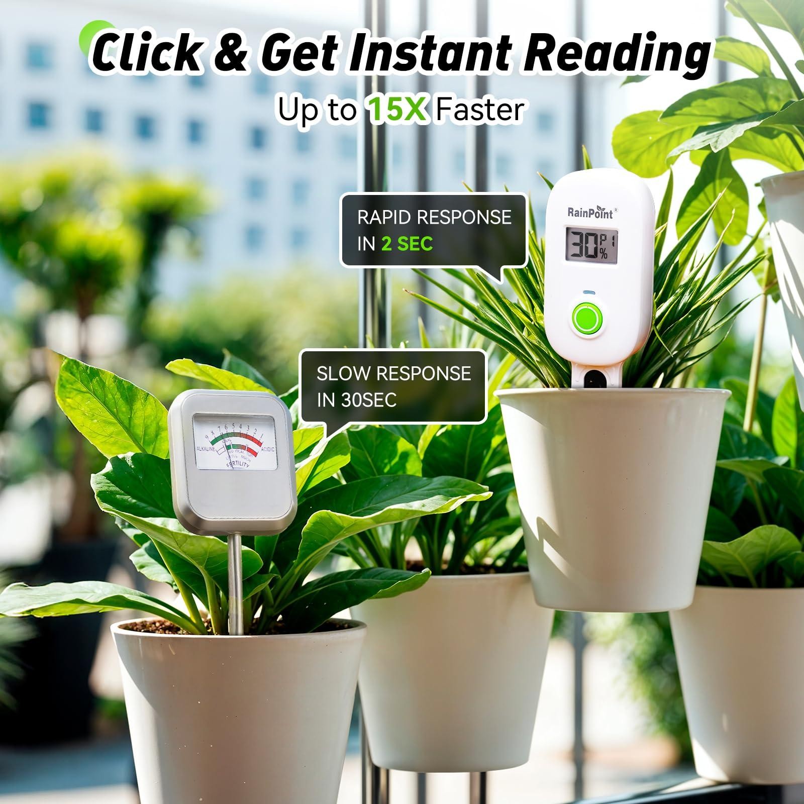 RAINPOINT Smart Soil Moisture Meter LCD Display Indoor Outdoor Garden Sensor