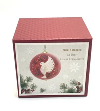 World Market Li Bien Red Glass Ornament Dove Happy Holidays 2022