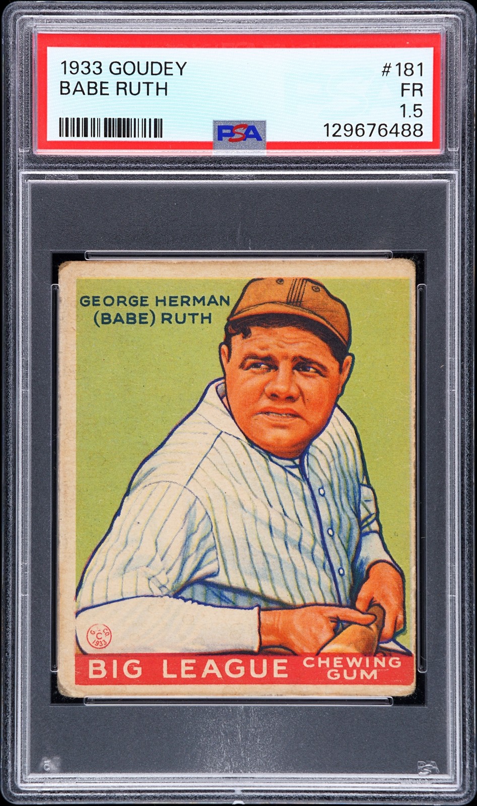 1933 Goudey #181 Babe Ruth PSA 1.5 Fantastic Color New Label