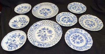 Meissen Blue Onion 2 Reticulated Salad Plates 4 Bread Plates & 3 Saucers