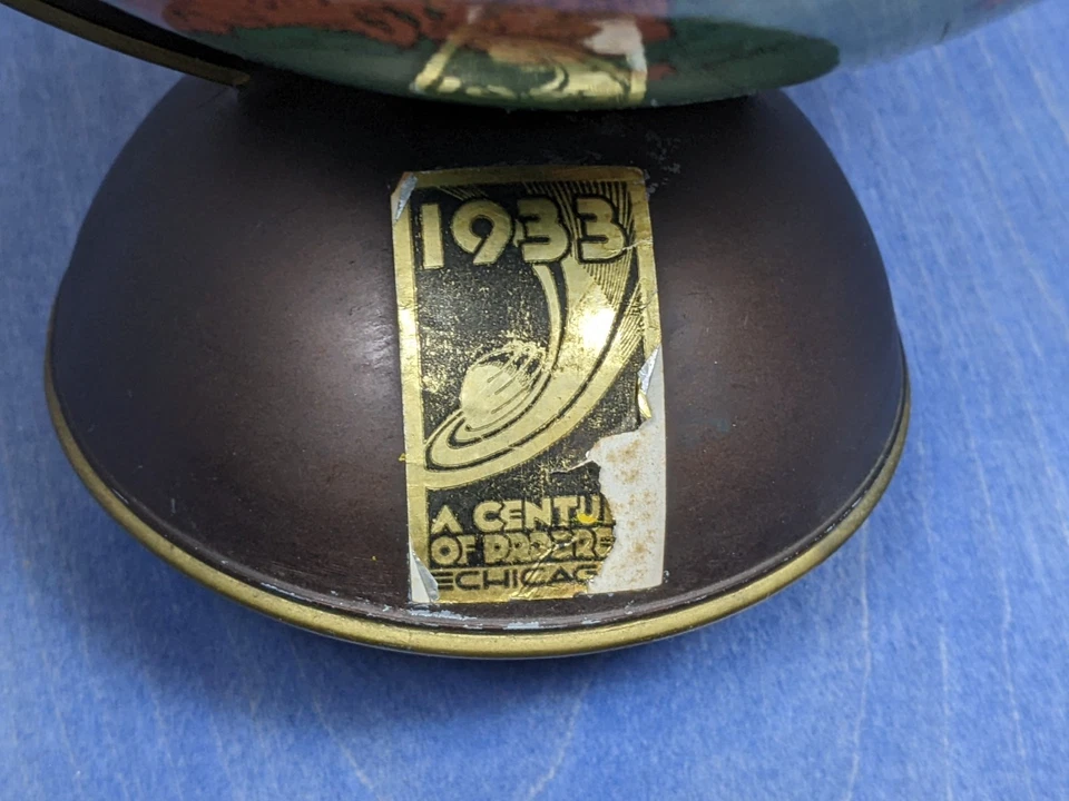 Antiguo globo terráqueo de escritorio Replogle 1933 8" Feria Mundial de Chicago Siglo de progreso RARO Foto 4 de 4