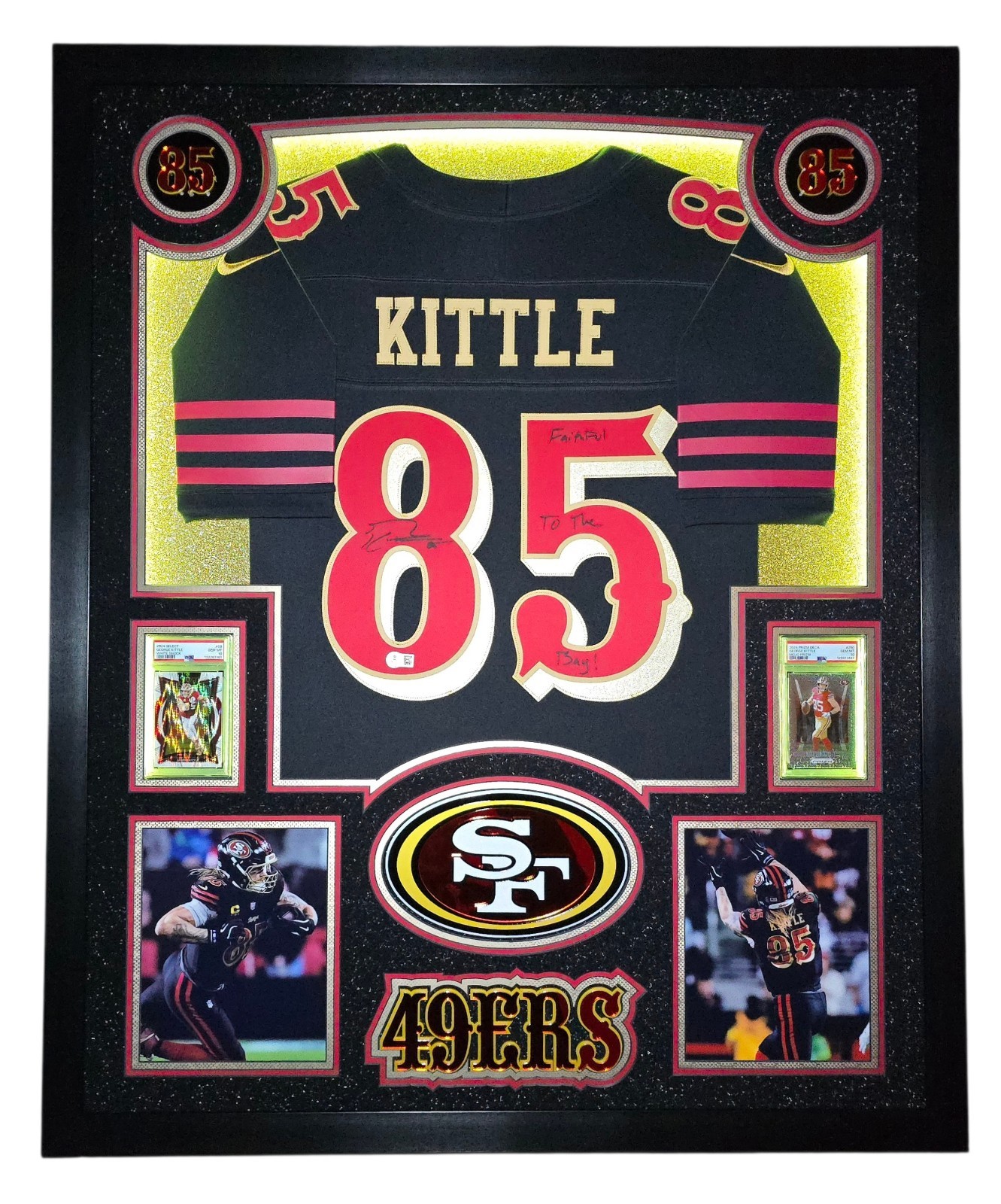 George Kittle Autographed Signed San Francisco 49ers , Inscribed & Framed Nike Rivalry Jersey w/LEDS & 2-PSA10S 