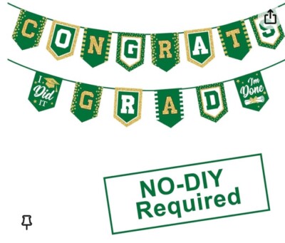 Graduation Banner - Green, Gold & White with Green Ribbon