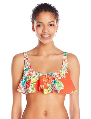 Bikini Lab Junior Women's Hot and Gold Hanky Crop Bikini Top Size Medium