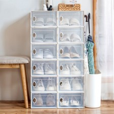 12 x Stackable Foldable Boxes Trainers Organiser Clear Plastic Shoe Storage Box